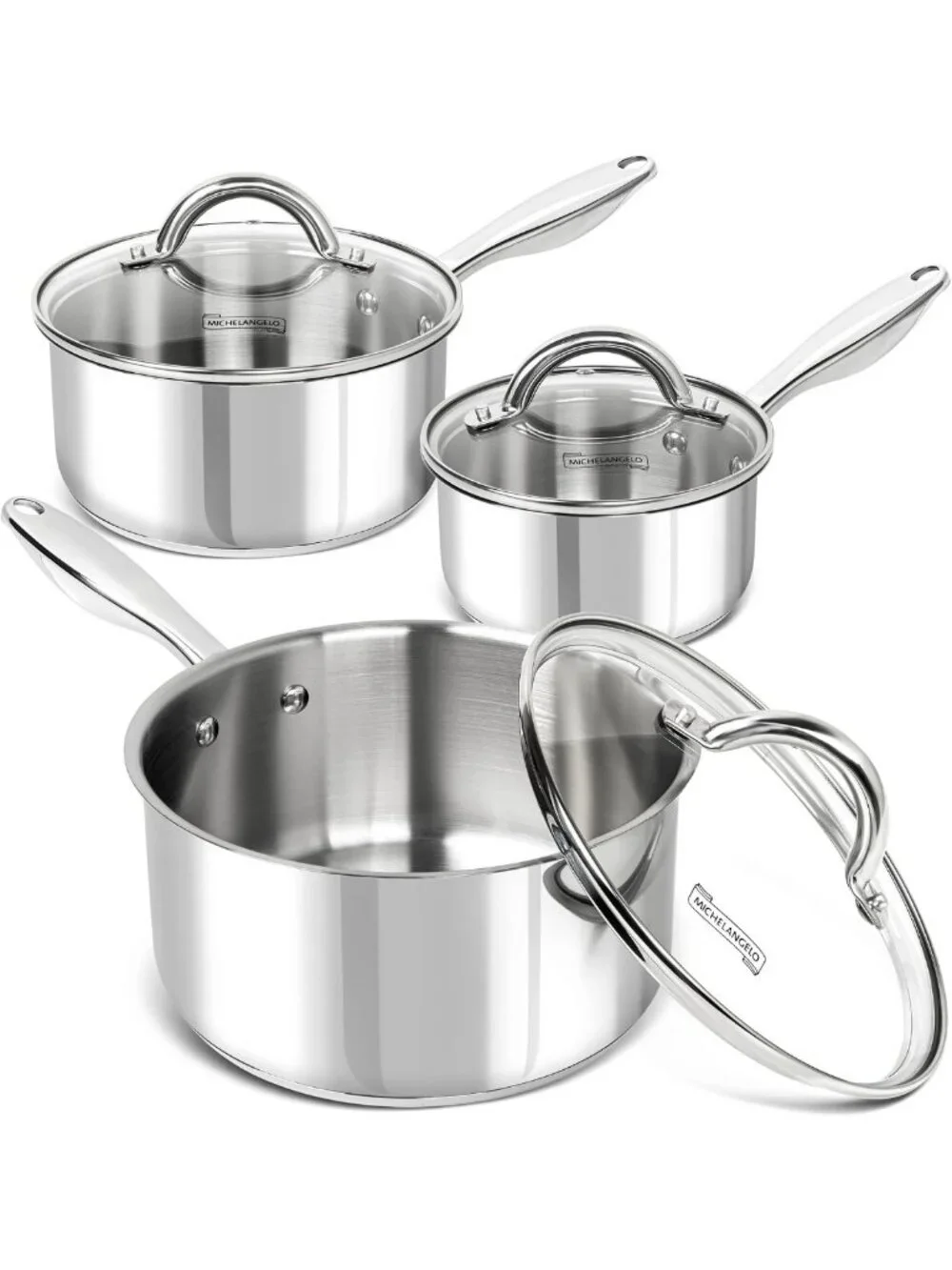 6-Piece Stainless Steel Cookware Set - 1QT, 2QT, 3QT Pots for Kitchen Cooking